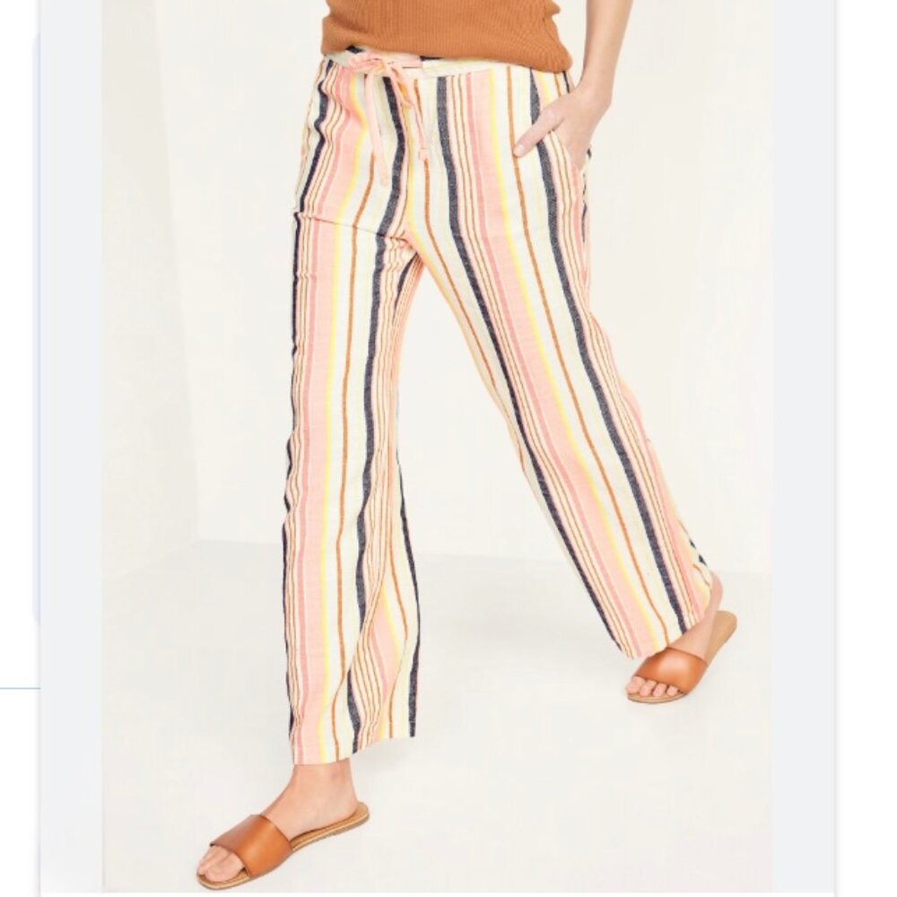 Cute Old Navy XS Striped Drawstring Waist,  Linen Blend Wide Leg Pants - Size XS